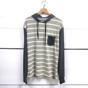 9K Clothing Co. Gray Striped Long Sleeve Hoodie, Men’s Size XL